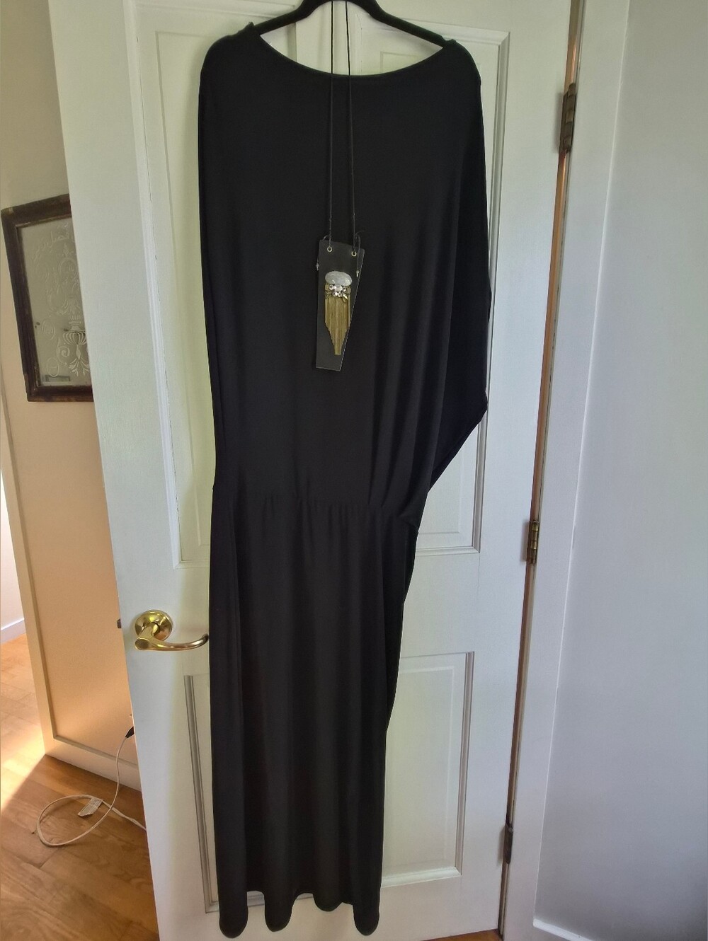 MEG Blu’s Gown Black Draped Asymmetric Maxi Dress - Picture 3 of 8